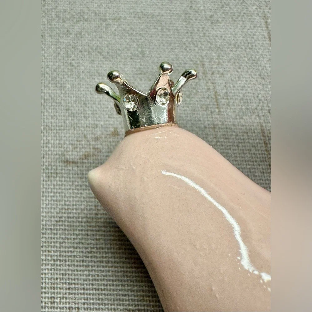 New Small Blush Pink Ceramic Bird w/ Silver Tone Crown Decor Figurine - 2.75”